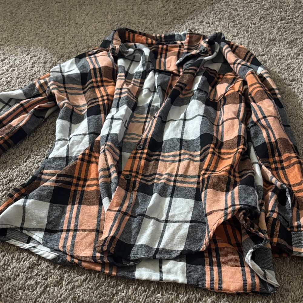 SHEIN Women's Plaid Button Down Shirt in Orange and Black